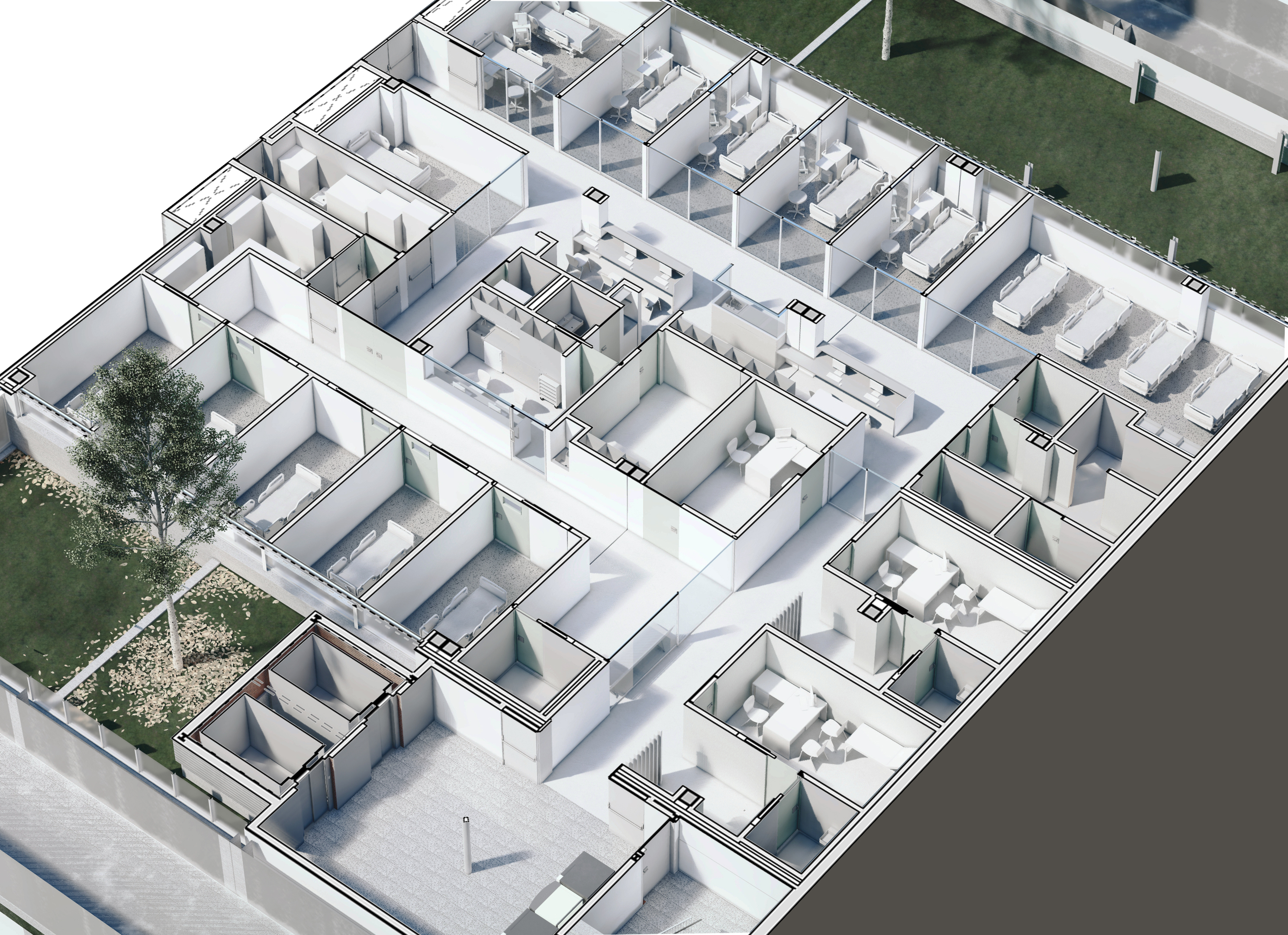 Axonometria del projecte d'ampliació del Servei d'Urgències de l'Hospital Santa Caterina